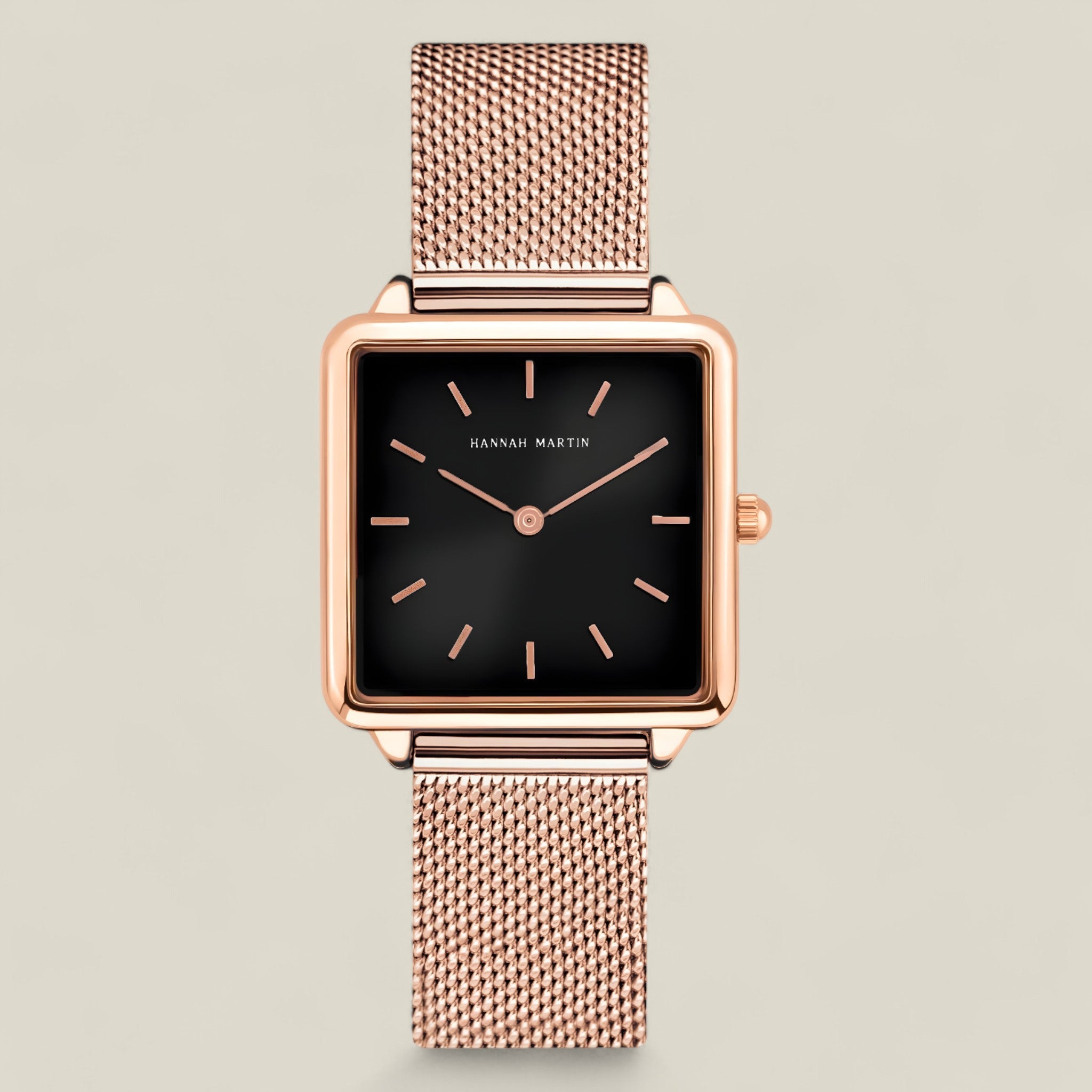 Ava | Montre carrée en or rose - Bracelet en maille tendance