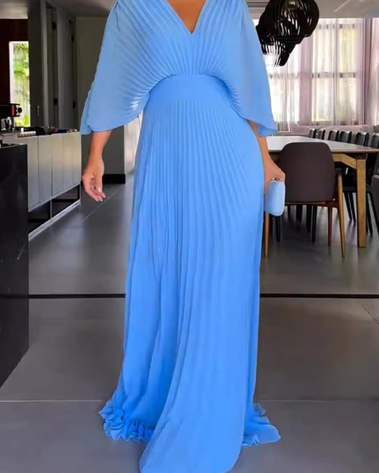 Bold, Vibrant Pleated Maxi Dress