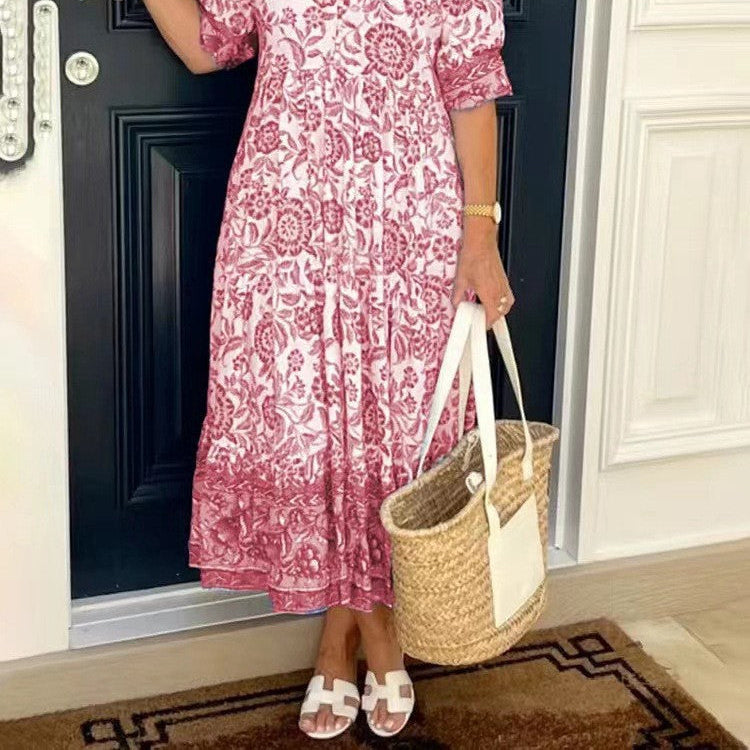 Graceful V-Neck Floral Dress