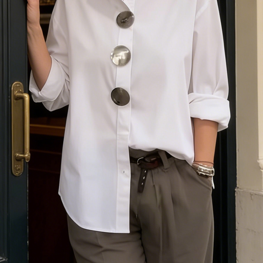 Rosaline™ | Statement Button Stand Collar Blouse