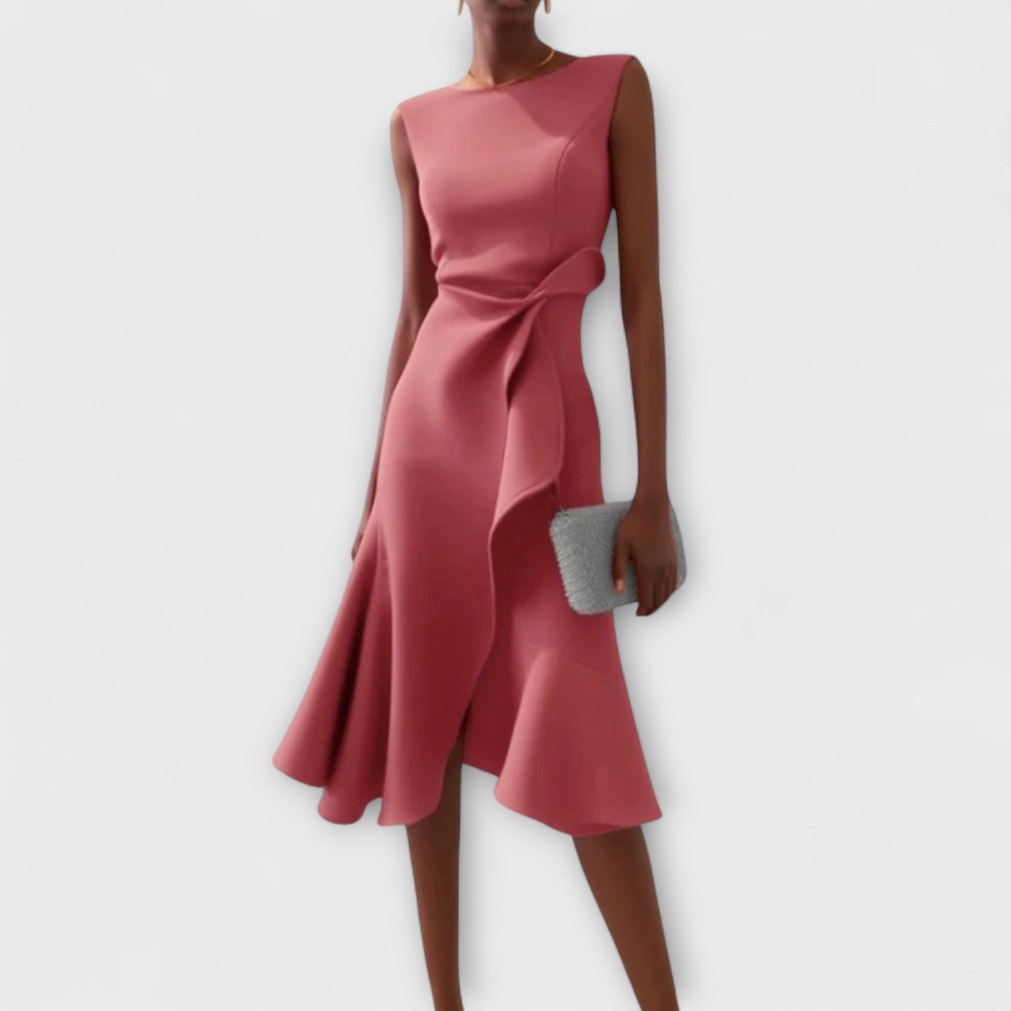Women's Draped Asymmetric Midi Dress – Chic, Fluid Silhouette