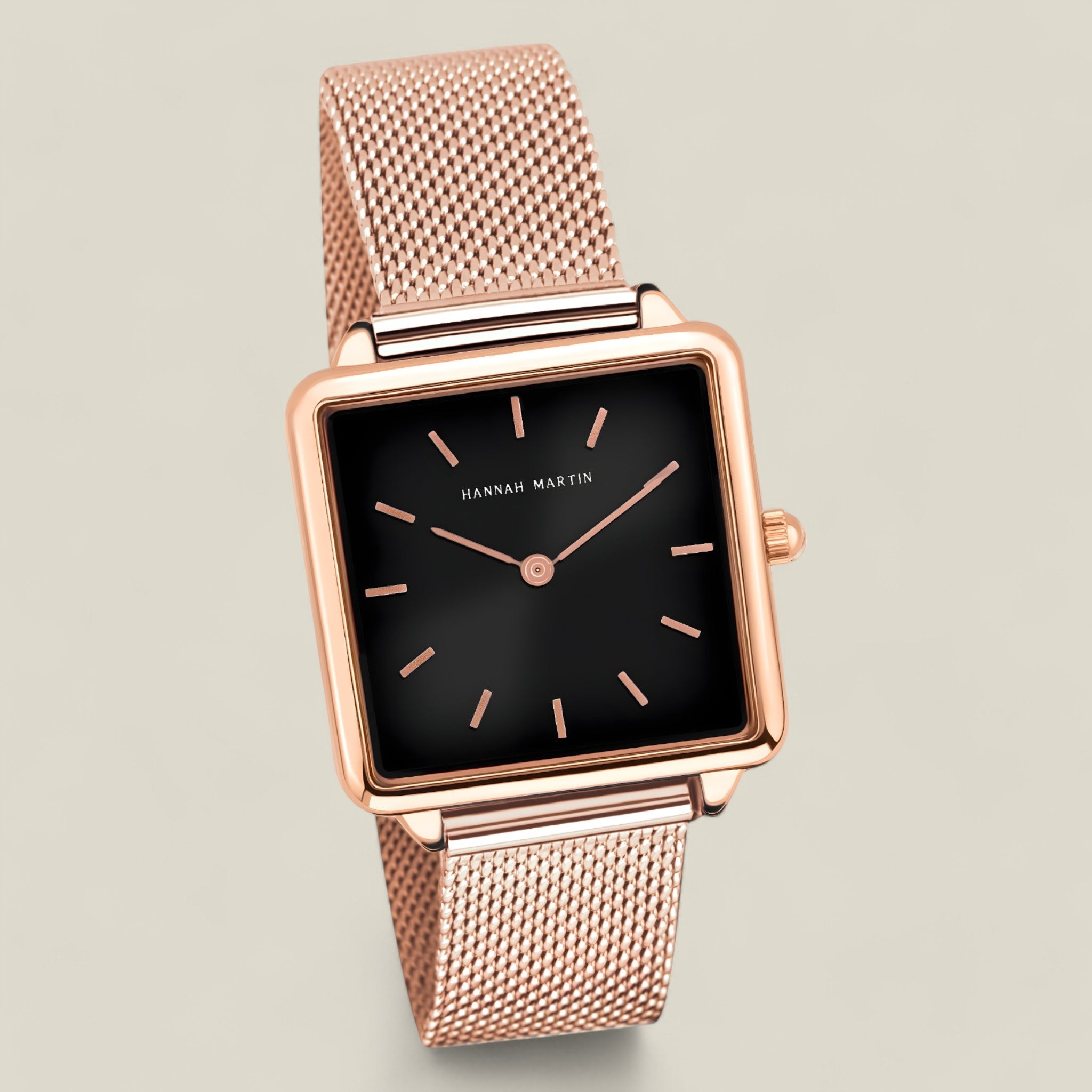 Ava | Montre carrée en or rose - Bracelet en maille tendance