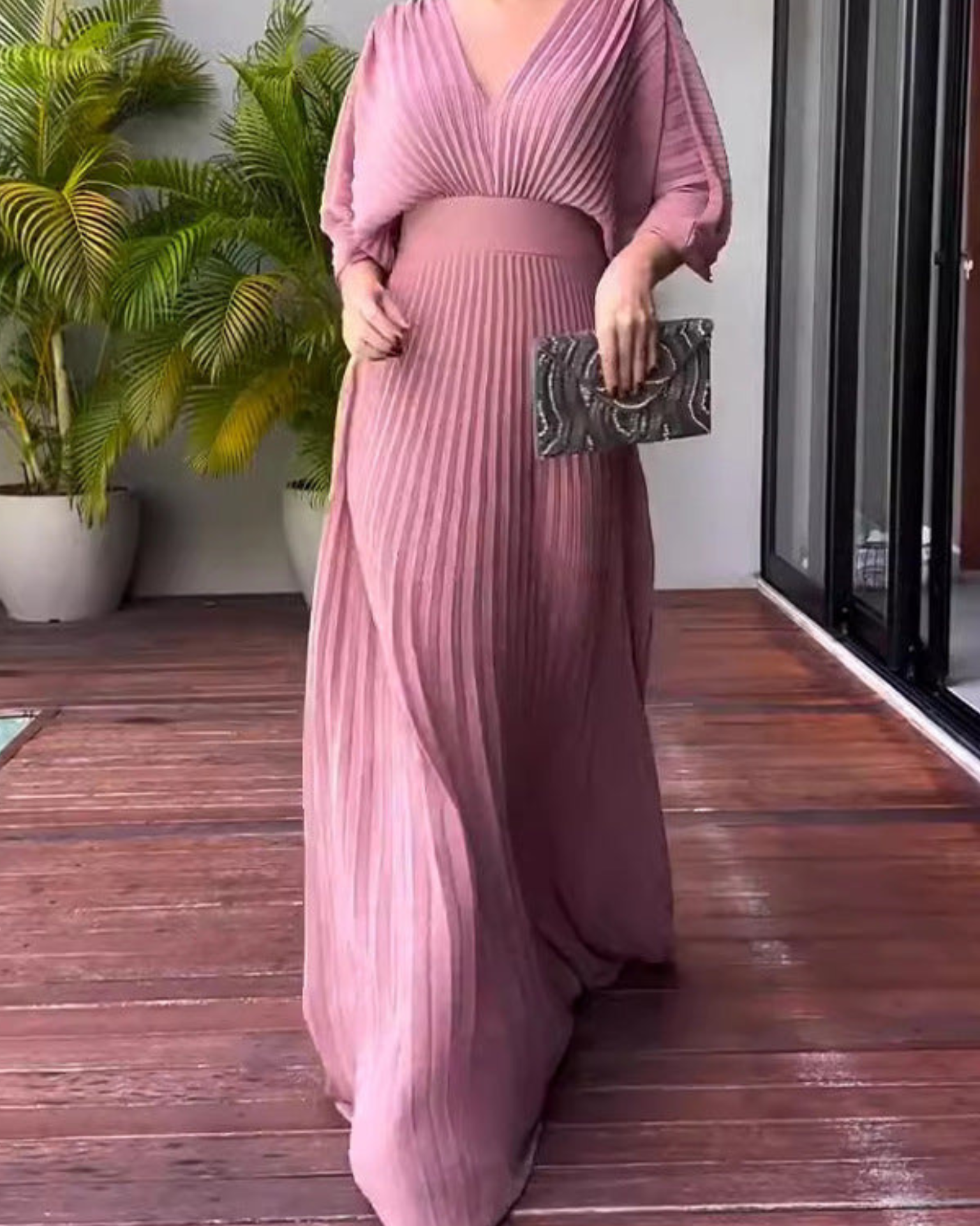 Bold, Vibrant Pleated Maxi Dress