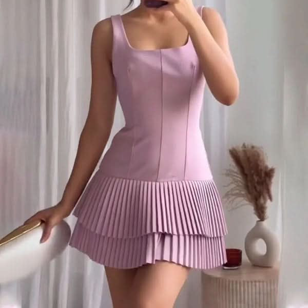 Women's Chic Square-Neck Mini Dress for Effortless Elegance