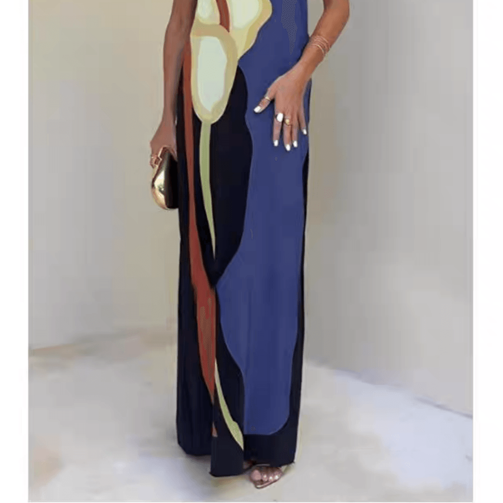 Women's Sleeveless Strapless Color Block Pattern Long Dress