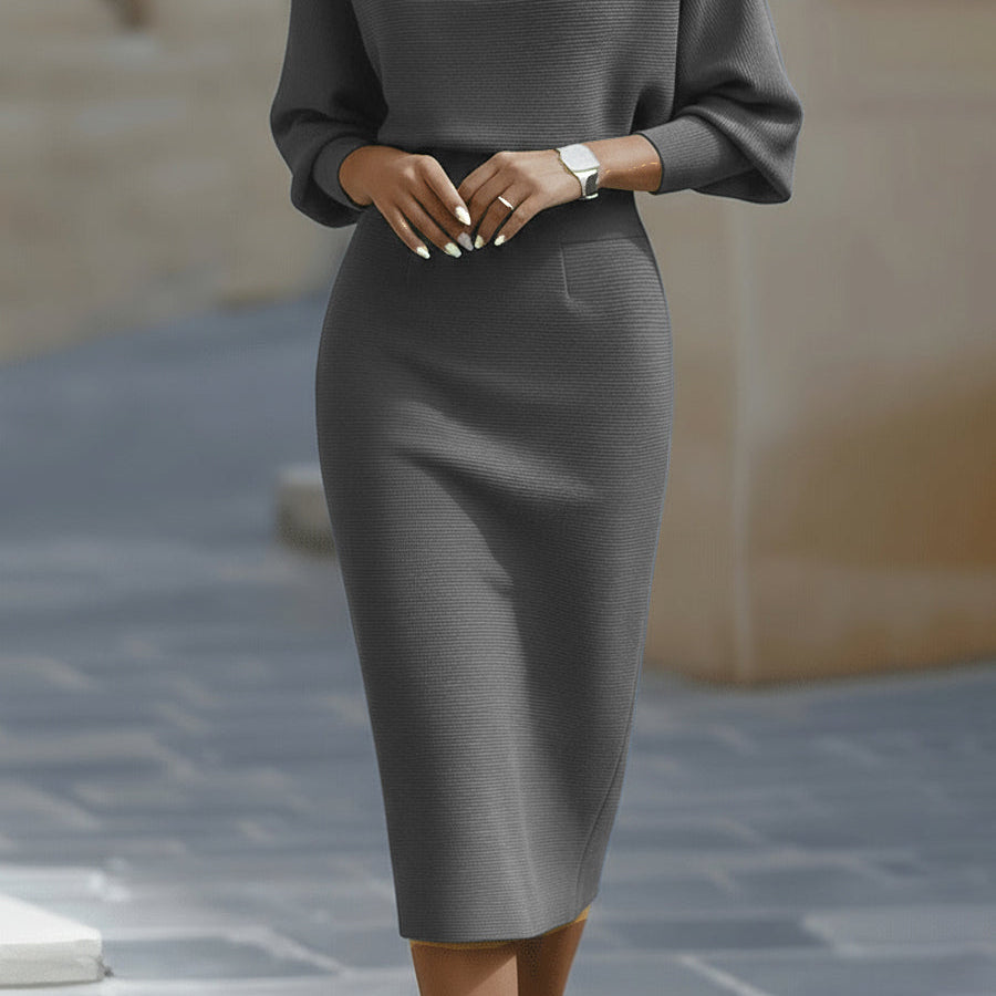 Eleanor | Elegant Boat-Neck Batwing-Sleeve Midi Bodycon Dress