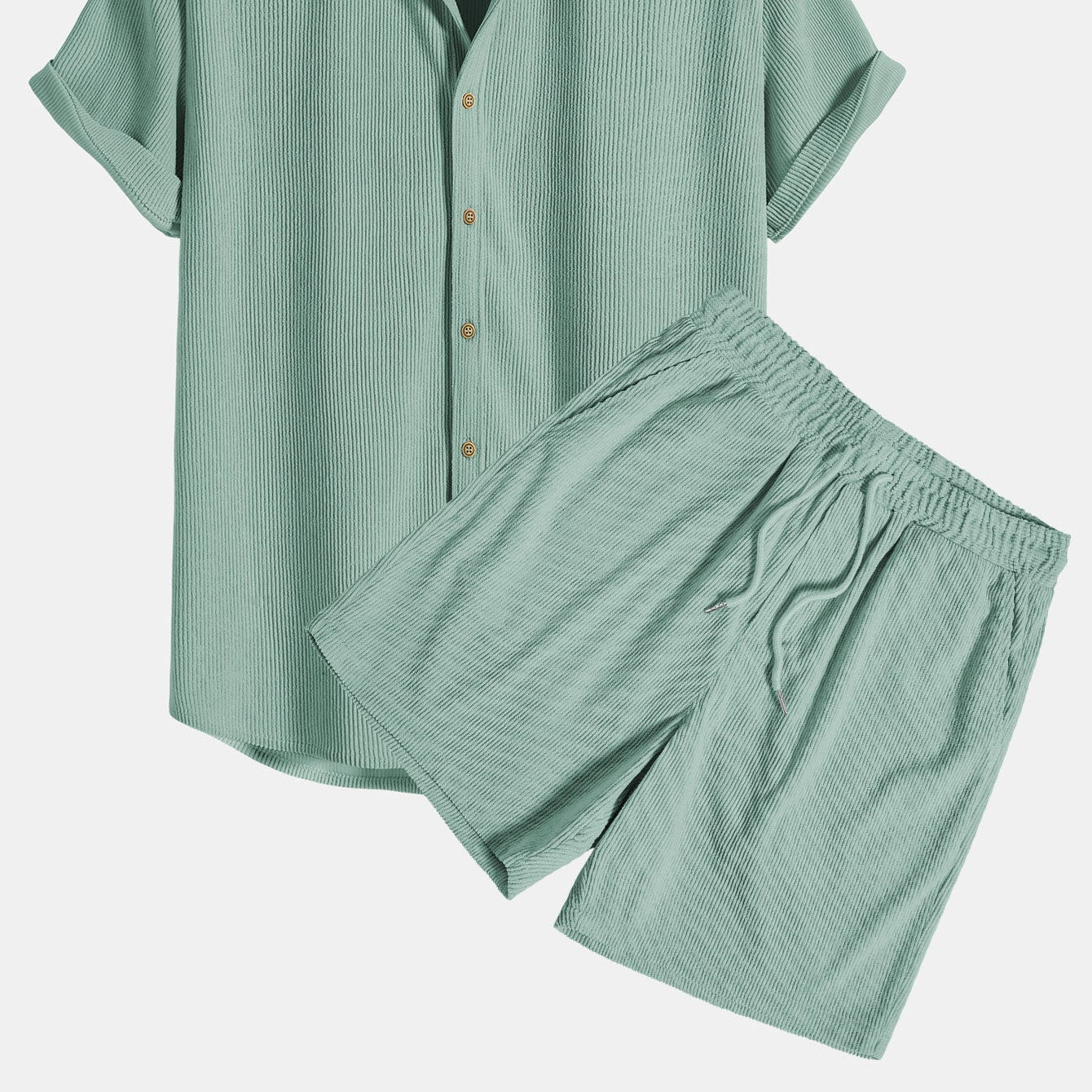 Men's Corduroy Short-Sleeve Button-Up Shirt & Shorts Set