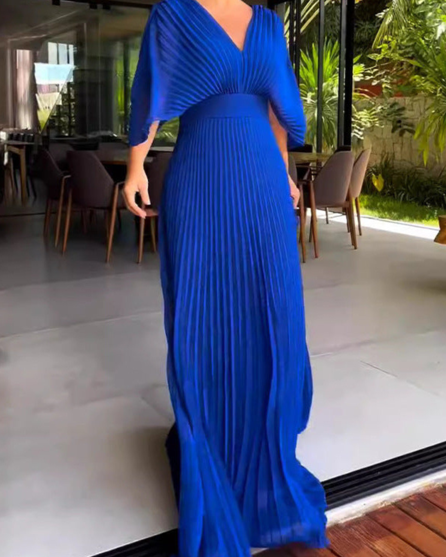 Bold, Vibrant Pleated Maxi Dress