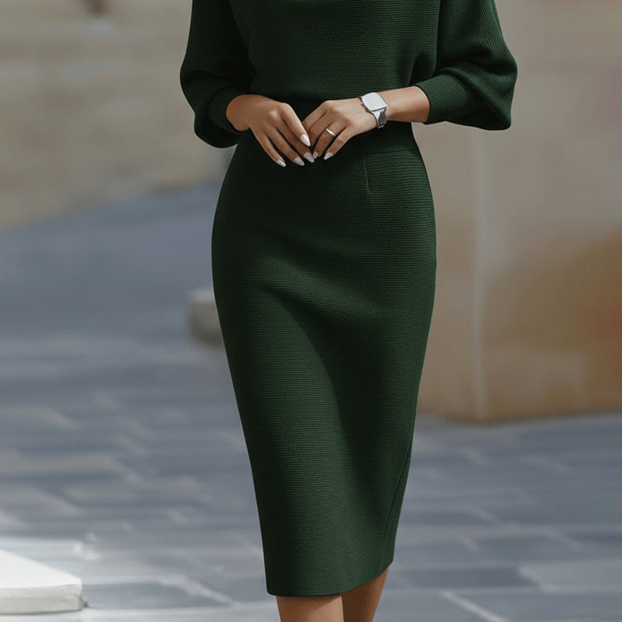 Eleanor | Elegant Boat-Neck Batwing-Sleeve Midi Bodycon Dress