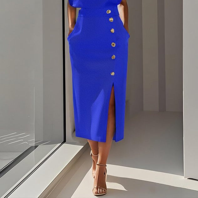 Audrey Button-Detail Sleeveless Midi Dress