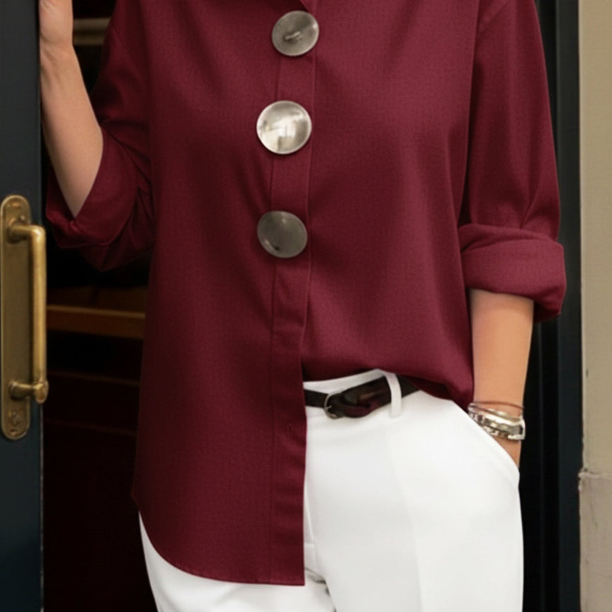 Rosaline™ | Statement Button Stand Collar Blouse