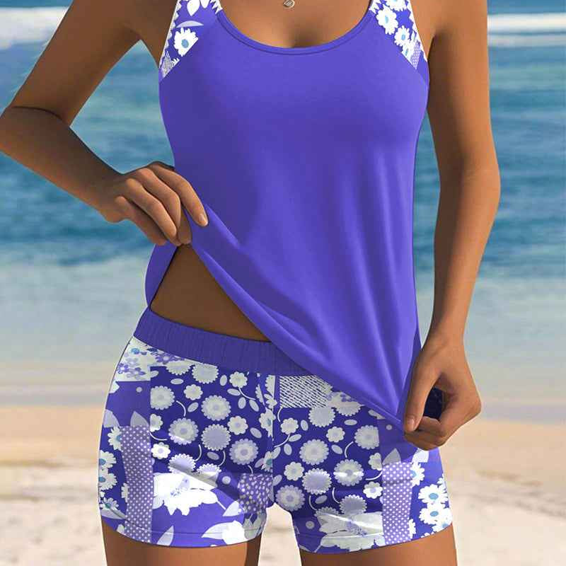 Colette | Schlanker Tanktop-Badeanzug mit einem bedruckten Boxer-Set