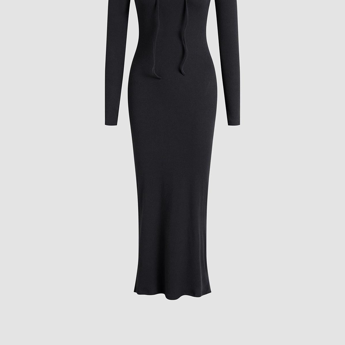 Women's Casual off-shoulder hoodie dress with drawstring