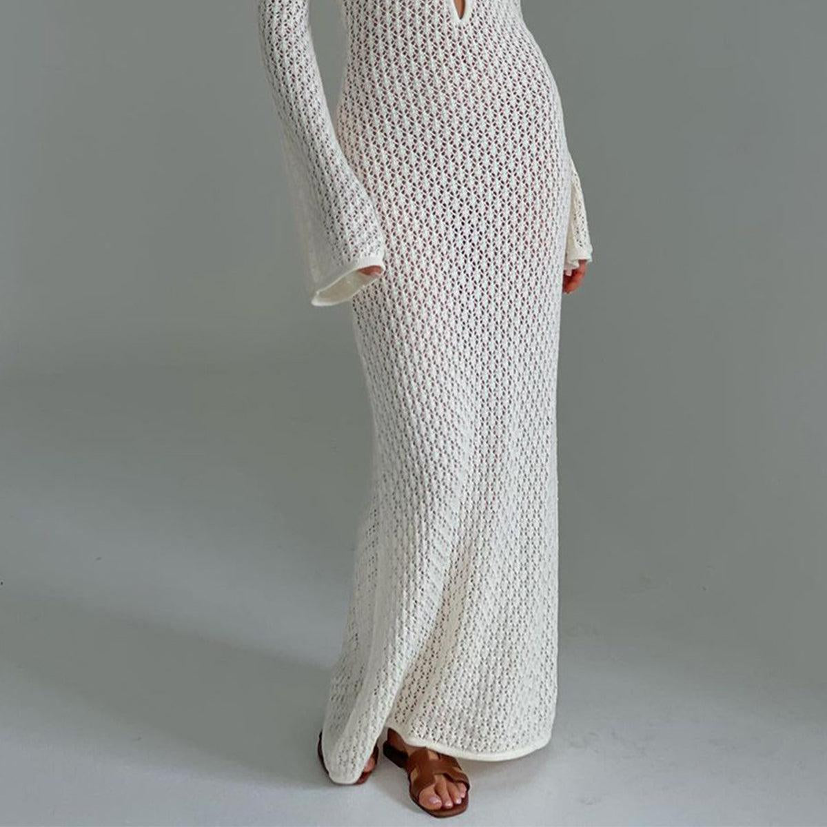 Women's Elegant Long Sleeve Dress with Open Back for Shoulder Covering