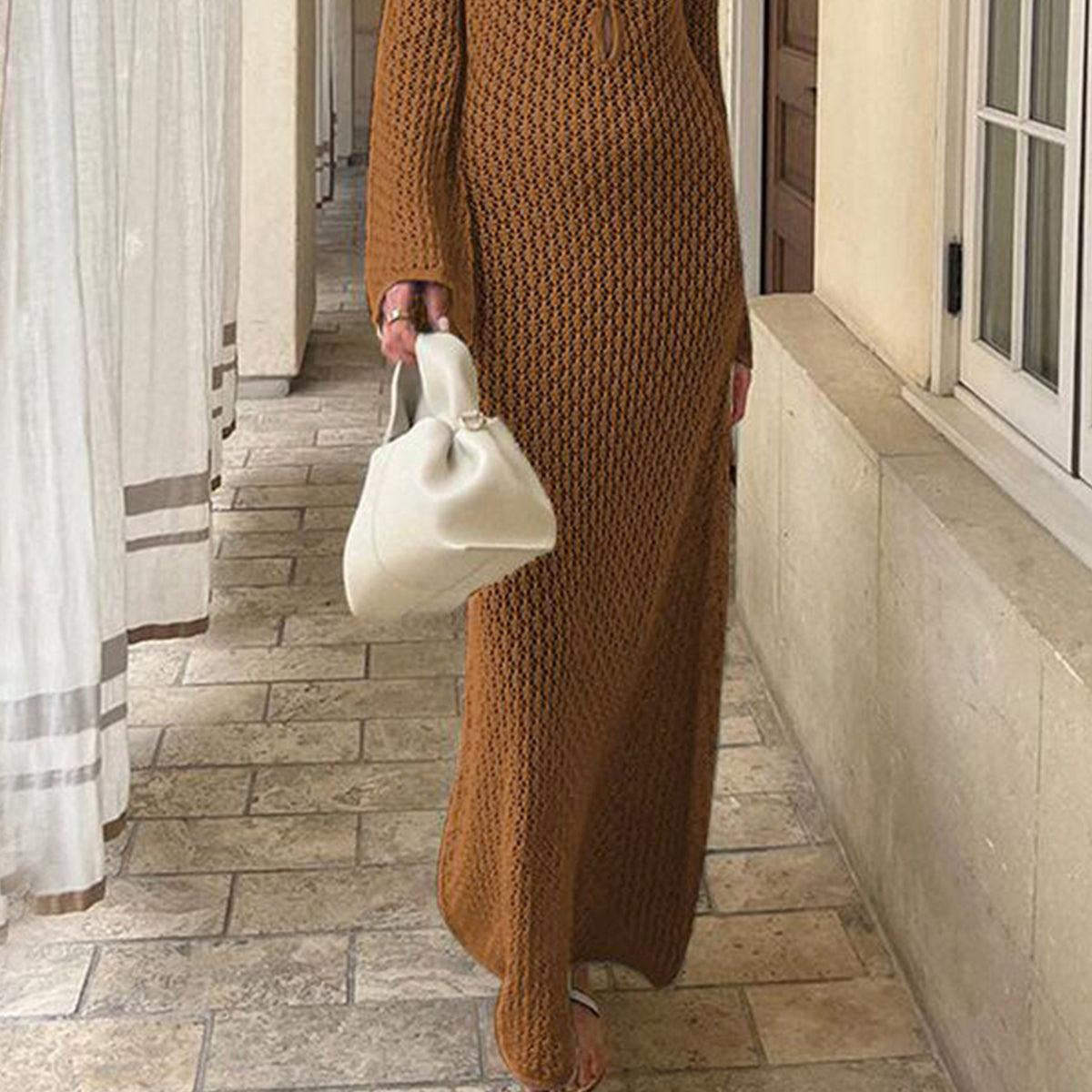 Women's Elegant Long Sleeve Dress with Open Back for Shoulder Covering