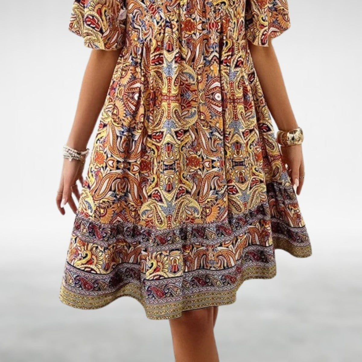 Women's Bohemian Paisley-Print V-Neck Summer Dress