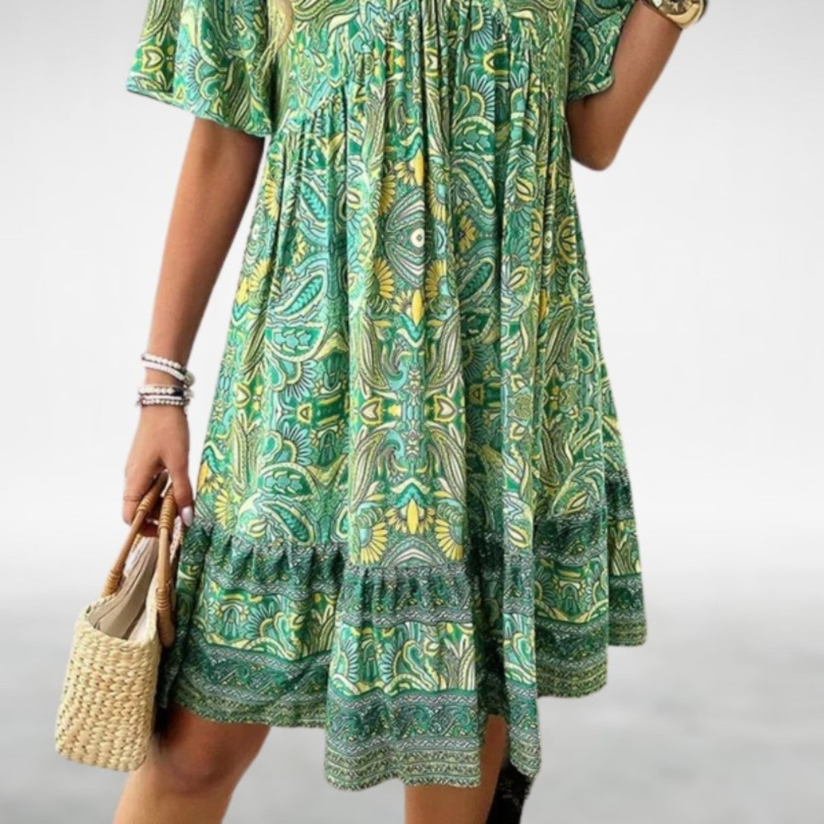 Women's Bohemian Paisley-Print V-Neck Summer Dress