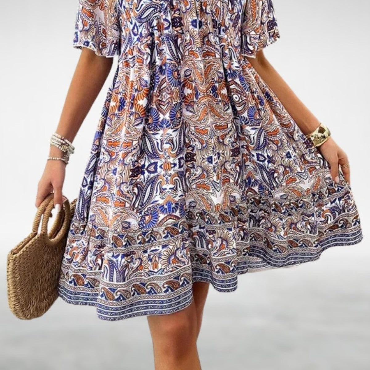 Women's Bohemian Paisley-Print V-Neck Summer Dress