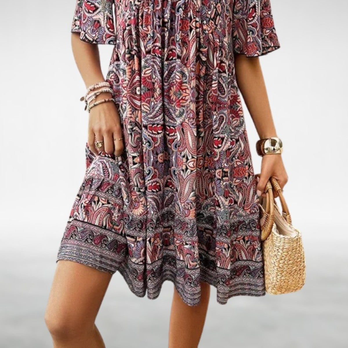 Women's Bohemian Paisley-Print V-Neck Summer Dress