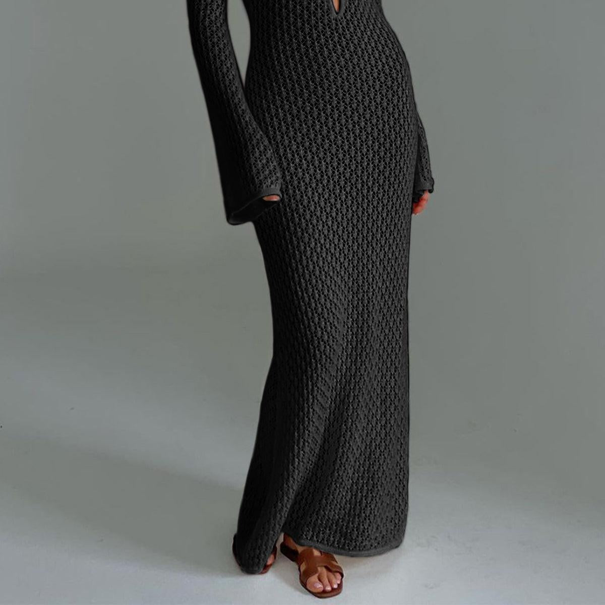 Women's Elegant Long Sleeve Dress with Open Back for Shoulder Covering