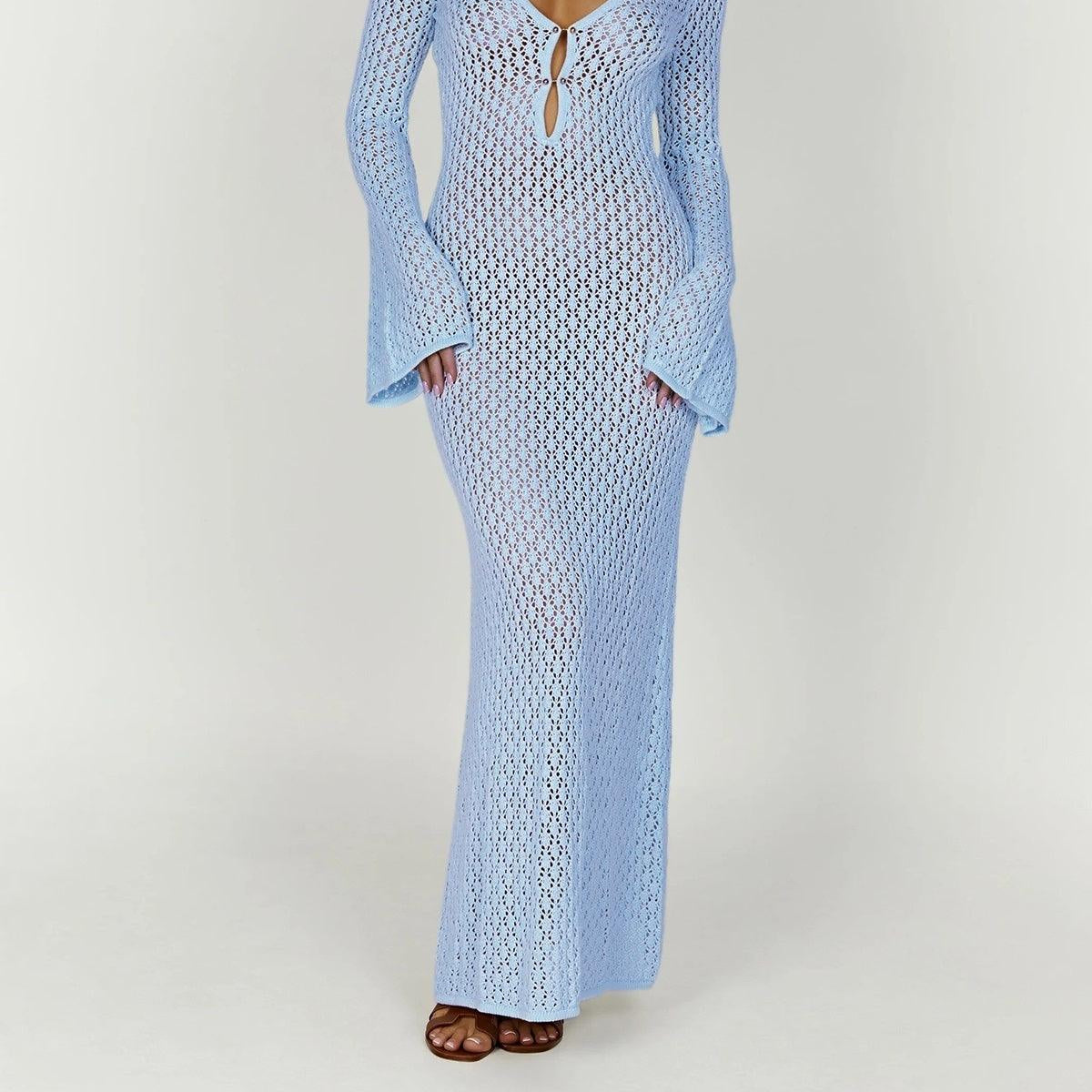 Women's Elegant Long Sleeve Dress with Open Back for Shoulder Covering
