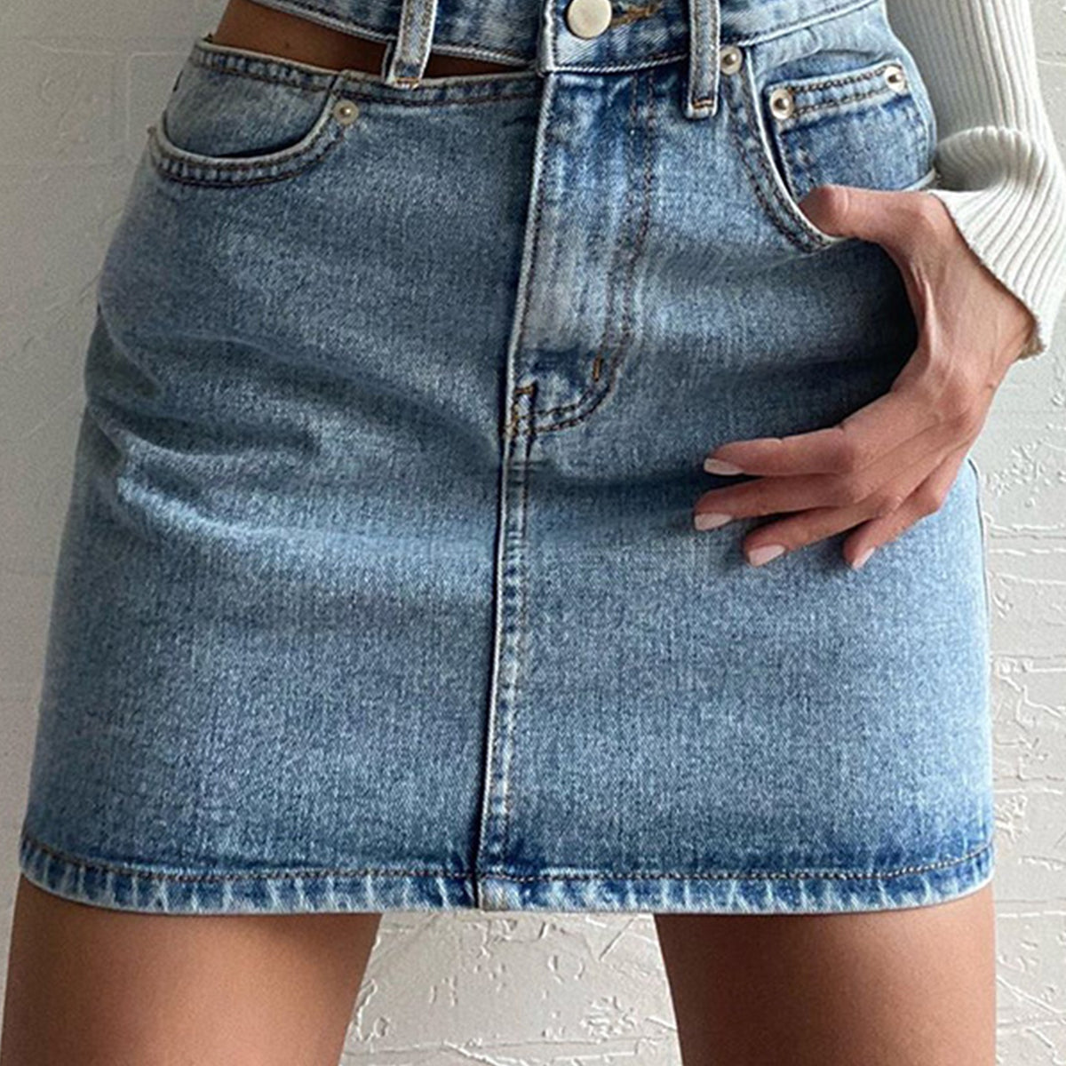 Women's Waist Cut-Out Denim Mini Skirt – Sleek, Flattering Fit with