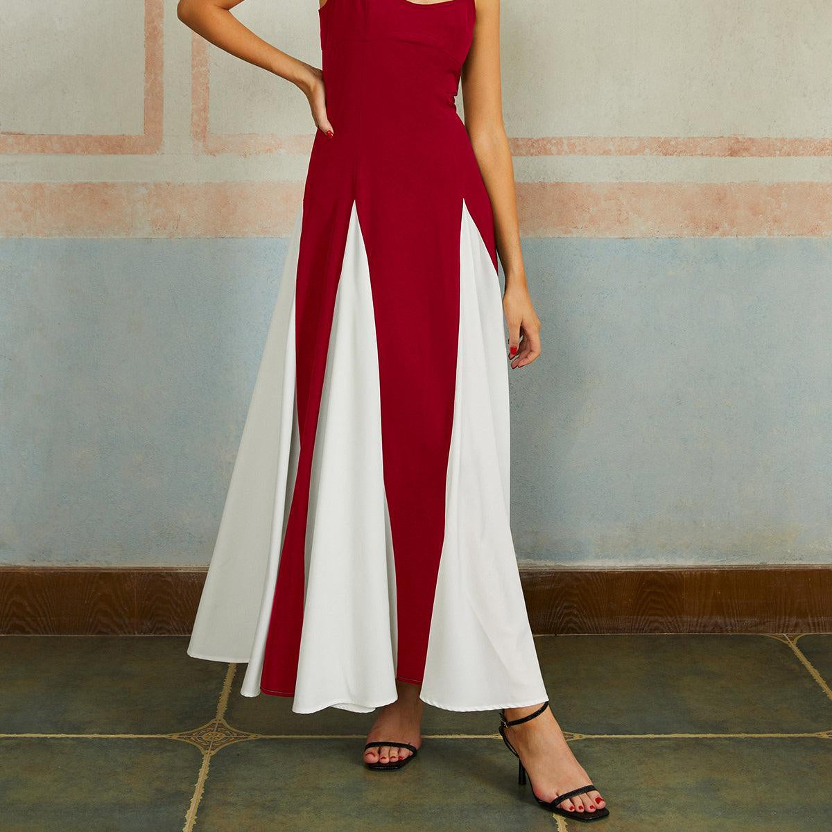 Women's Elegant Color Block Spaghetti Strap Maxi Dress