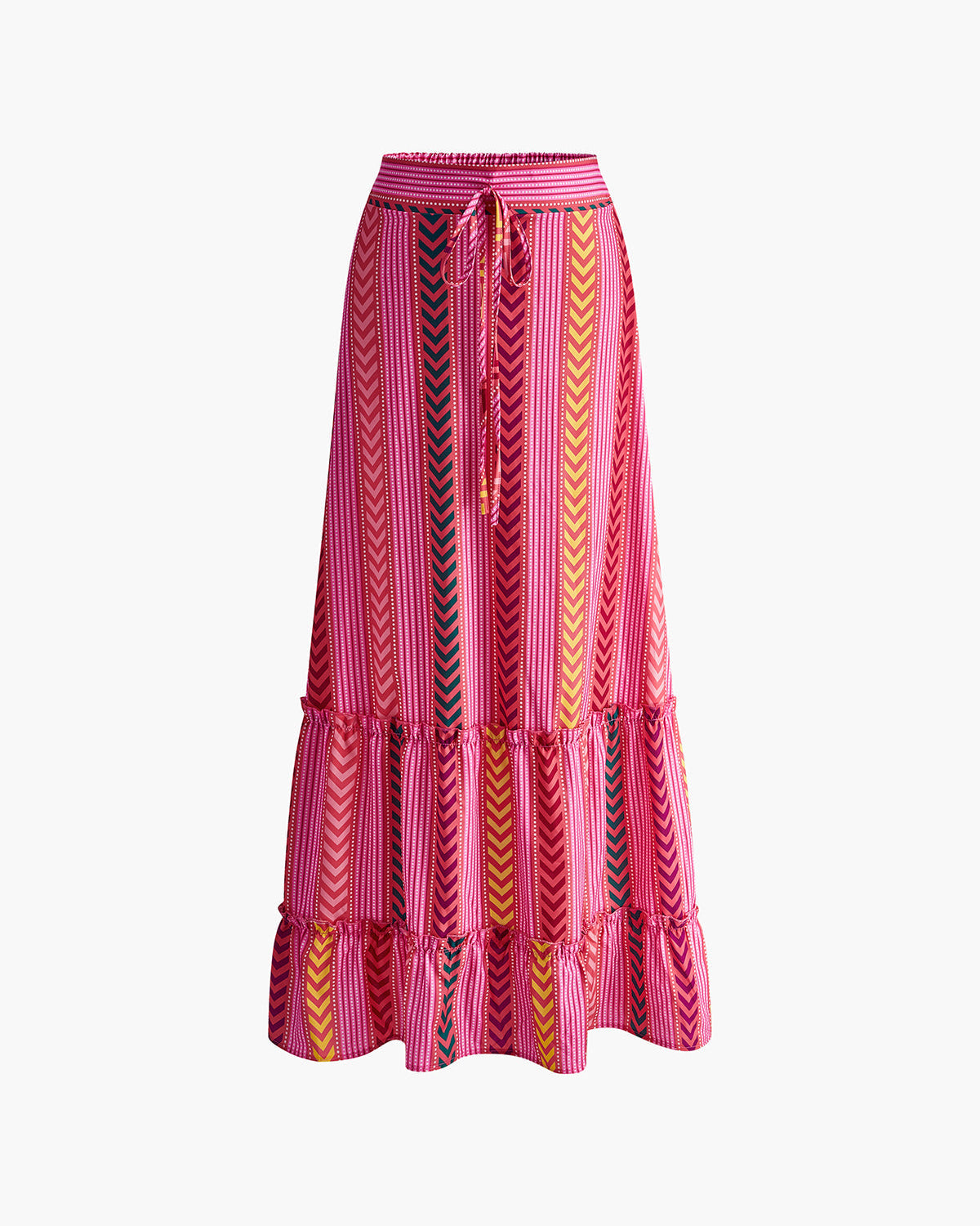 Boho-Chic Printed Drawstring Ruffle Skirt