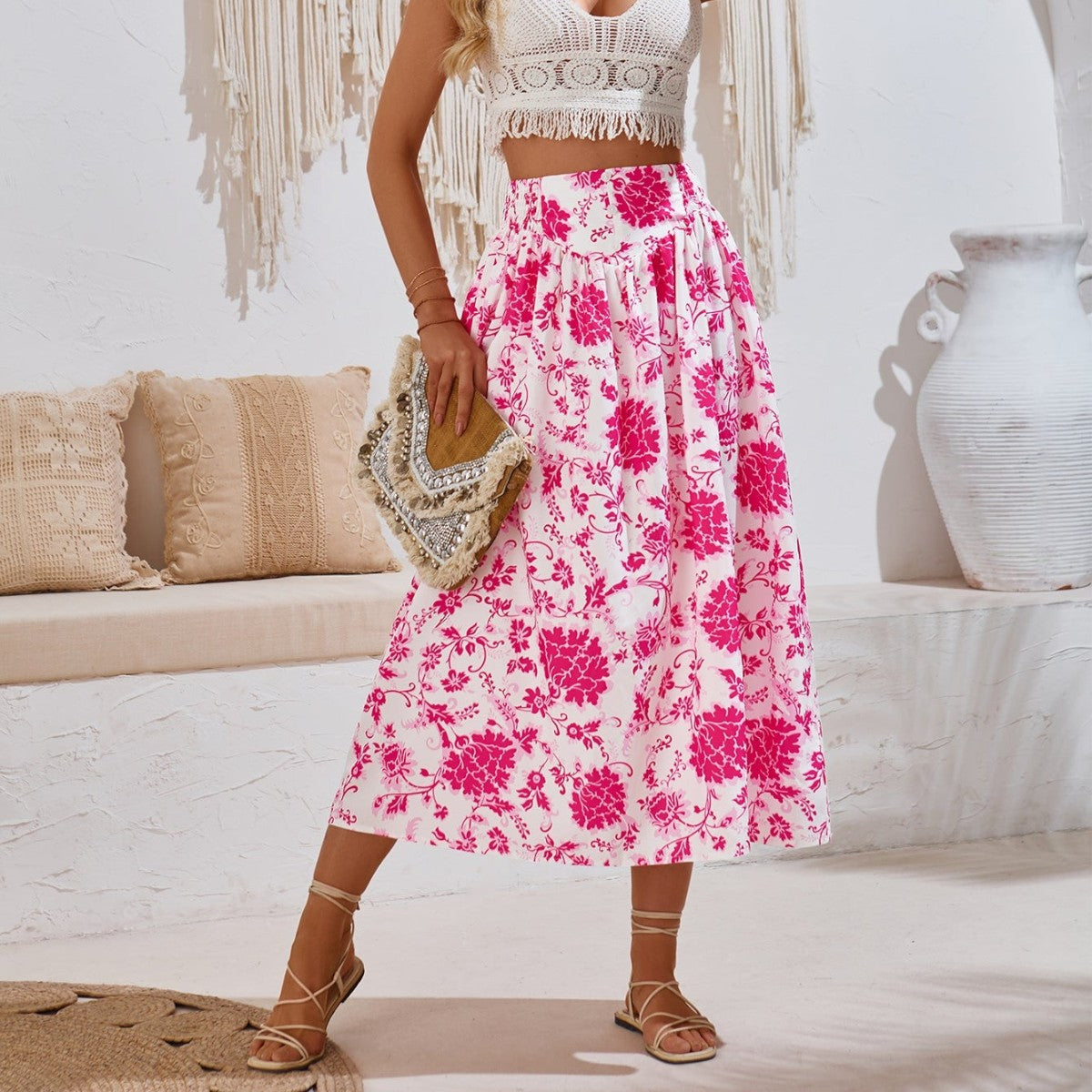 Women's Floral Midi Skirt - Lightweight Summer Essential
