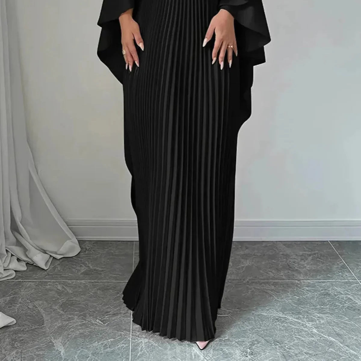 Amelira Women's Pleated Cape Overlay Maxi Dress - Chic Cape-Overlay