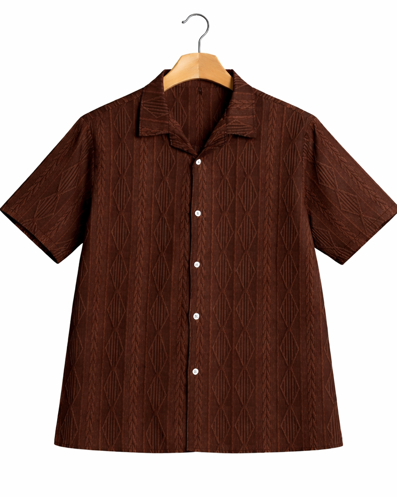 Bold Geometric Jacquard Cuban Shirt - Modern Pattern, Effortless Style