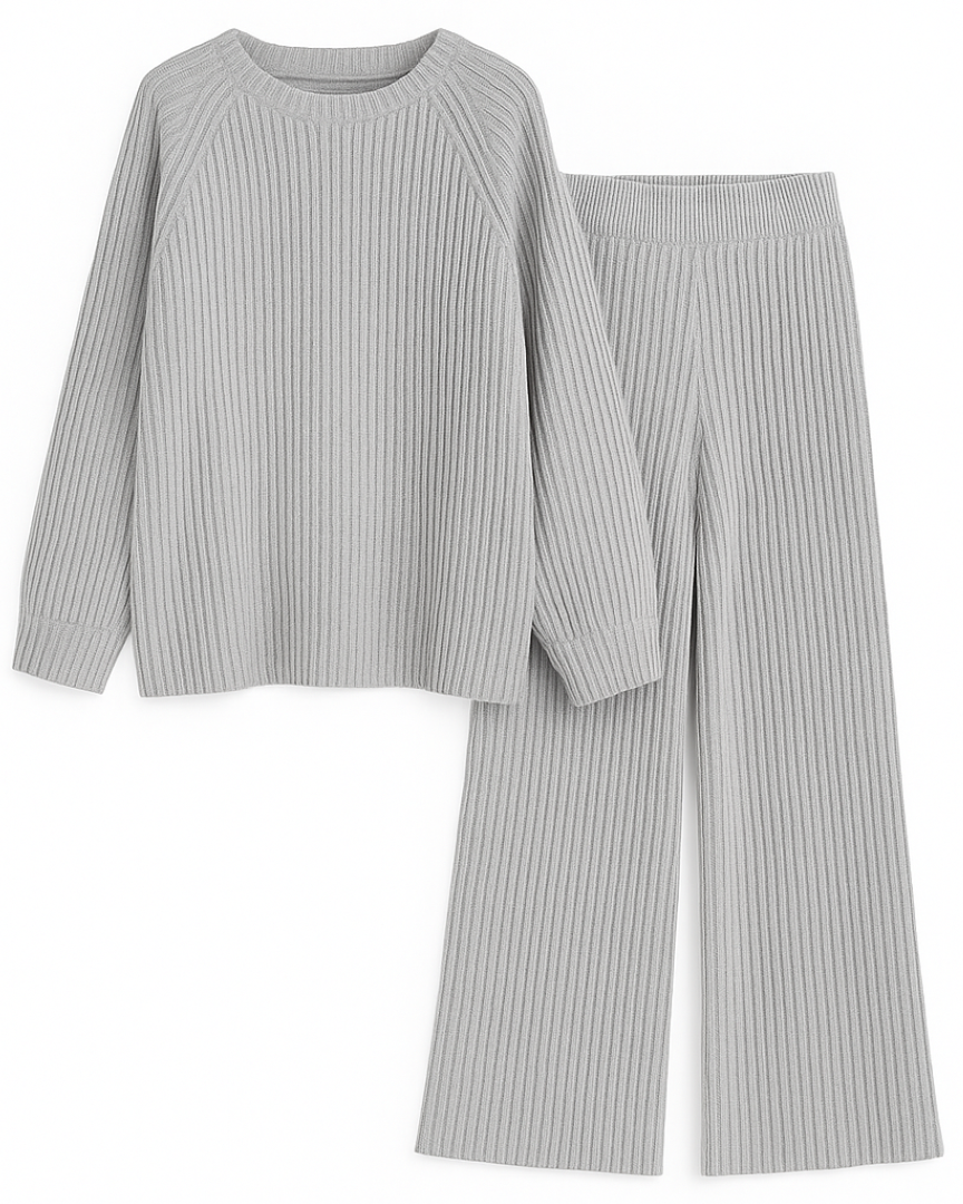 Eliza | Hyggeligt ribbet loungesæt - Grå - women's fashion - {{ product_tags }