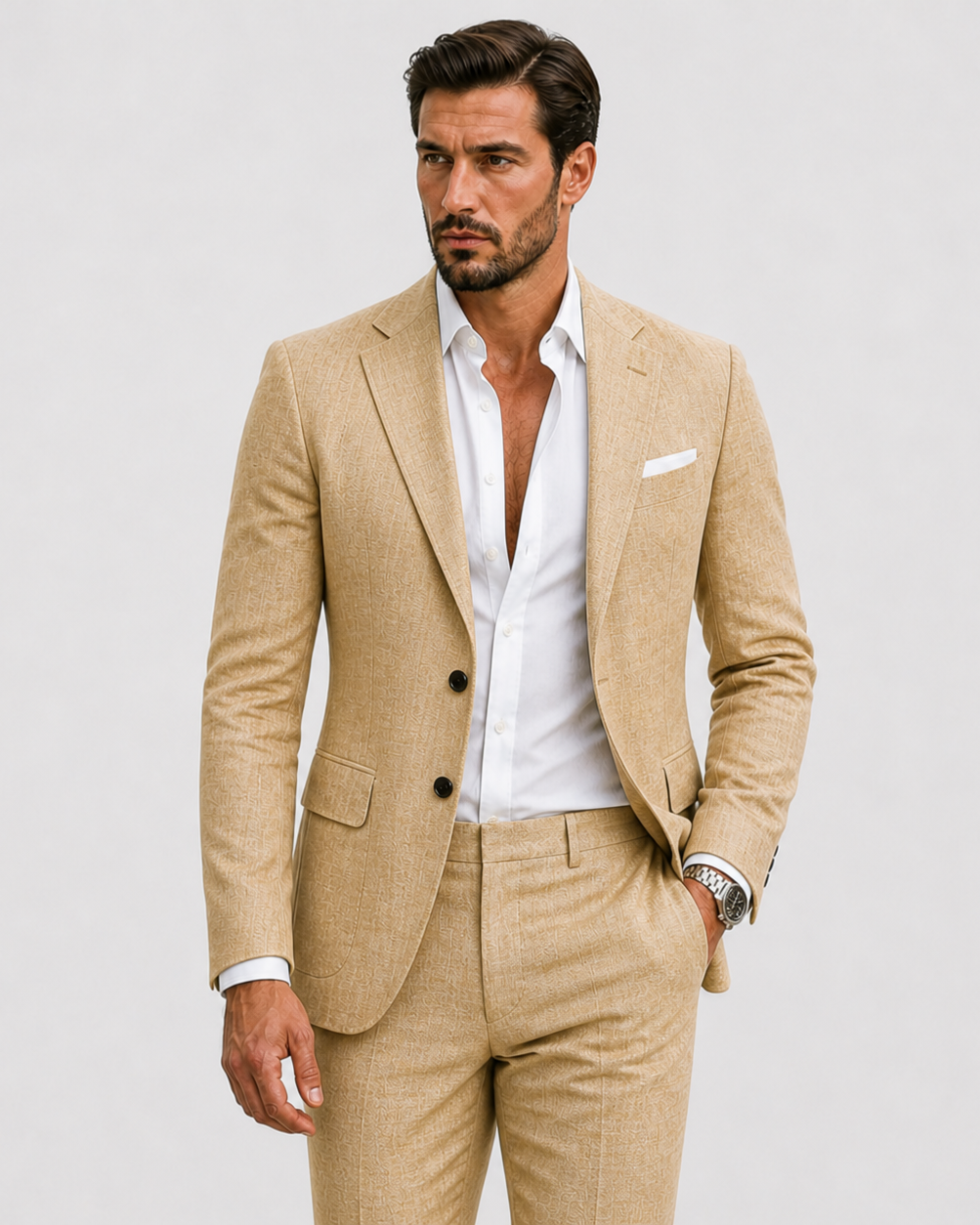 Herre Linnedjakkesæt Slim-Fit - Sommerlig Elegance - - Suits - {{ product_tags }