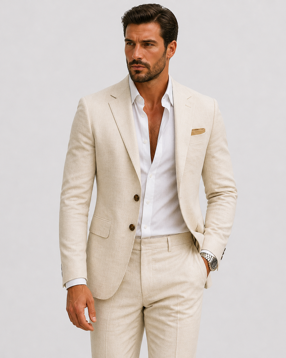 Herre Linnedjakkesæt Slim-Fit - Sommerlig Elegance - - Suits - {{ product_tags }
