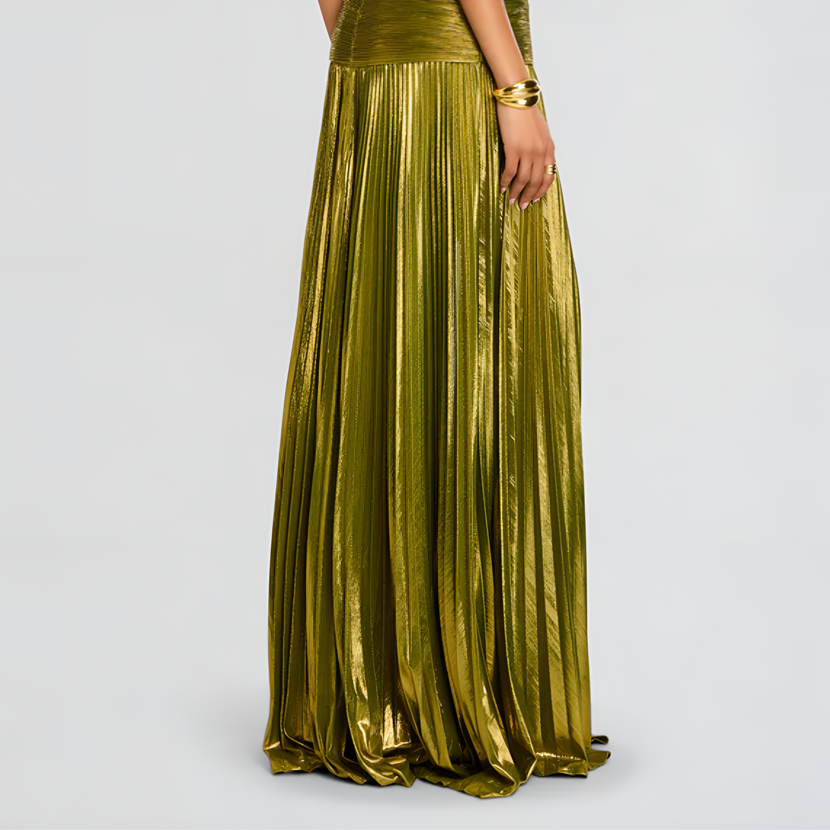 Thalia Metallic Long Dress in Peridot for an Elegant and Stunning Style
