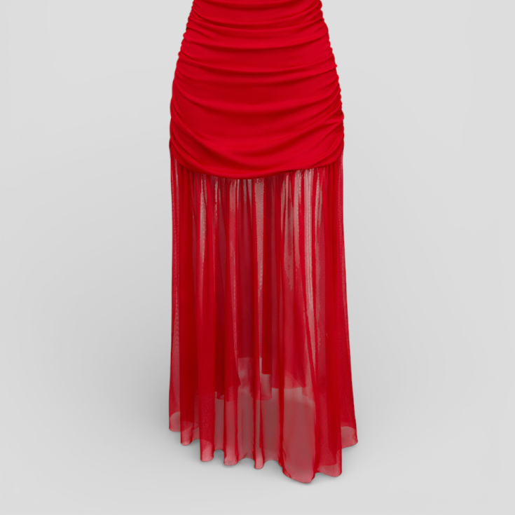 Women's Red Pleated Mesh Bodycon Dress for an Elegantly Sexy Look