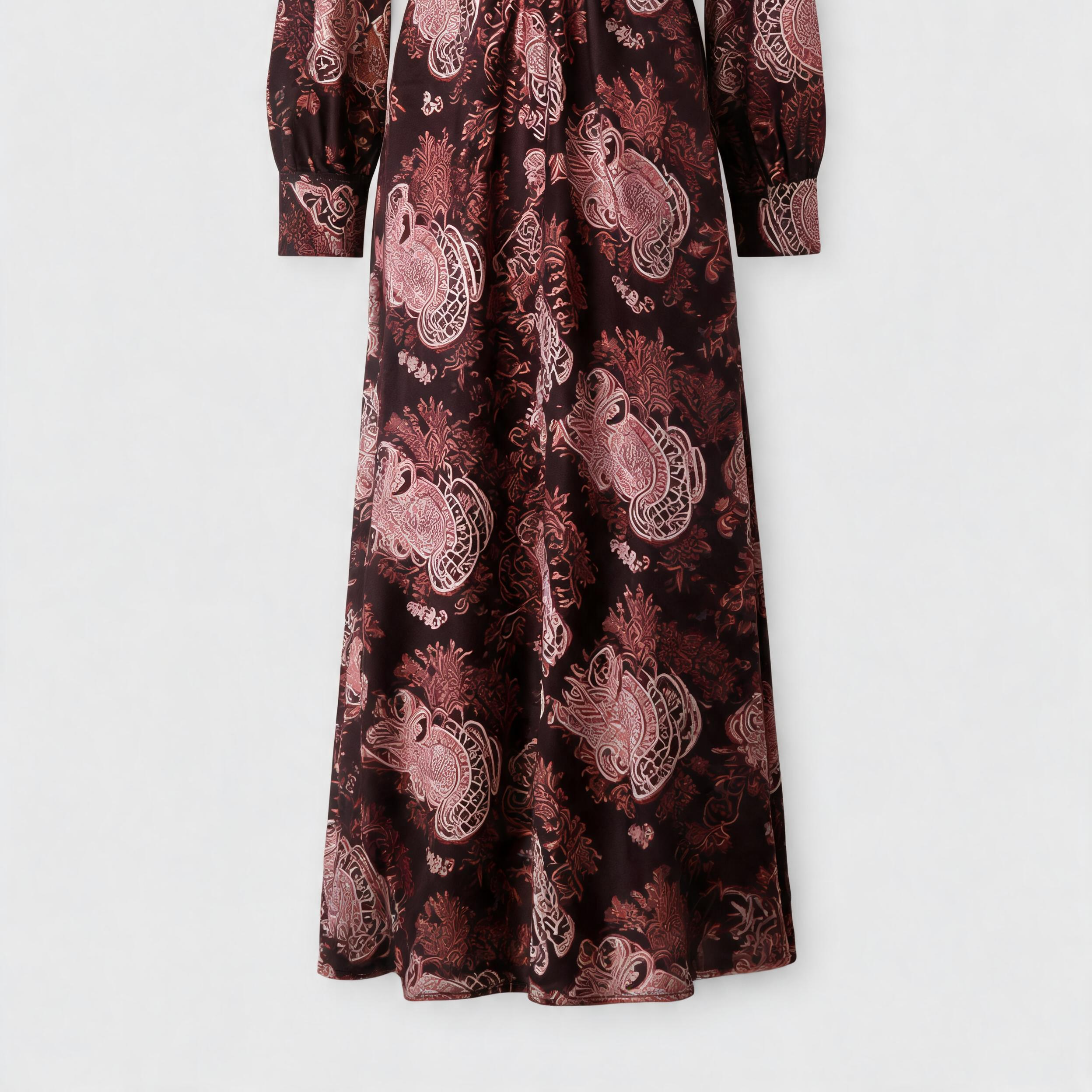 Brown Maxi Dress with Zip Waist and Paisley Pattern