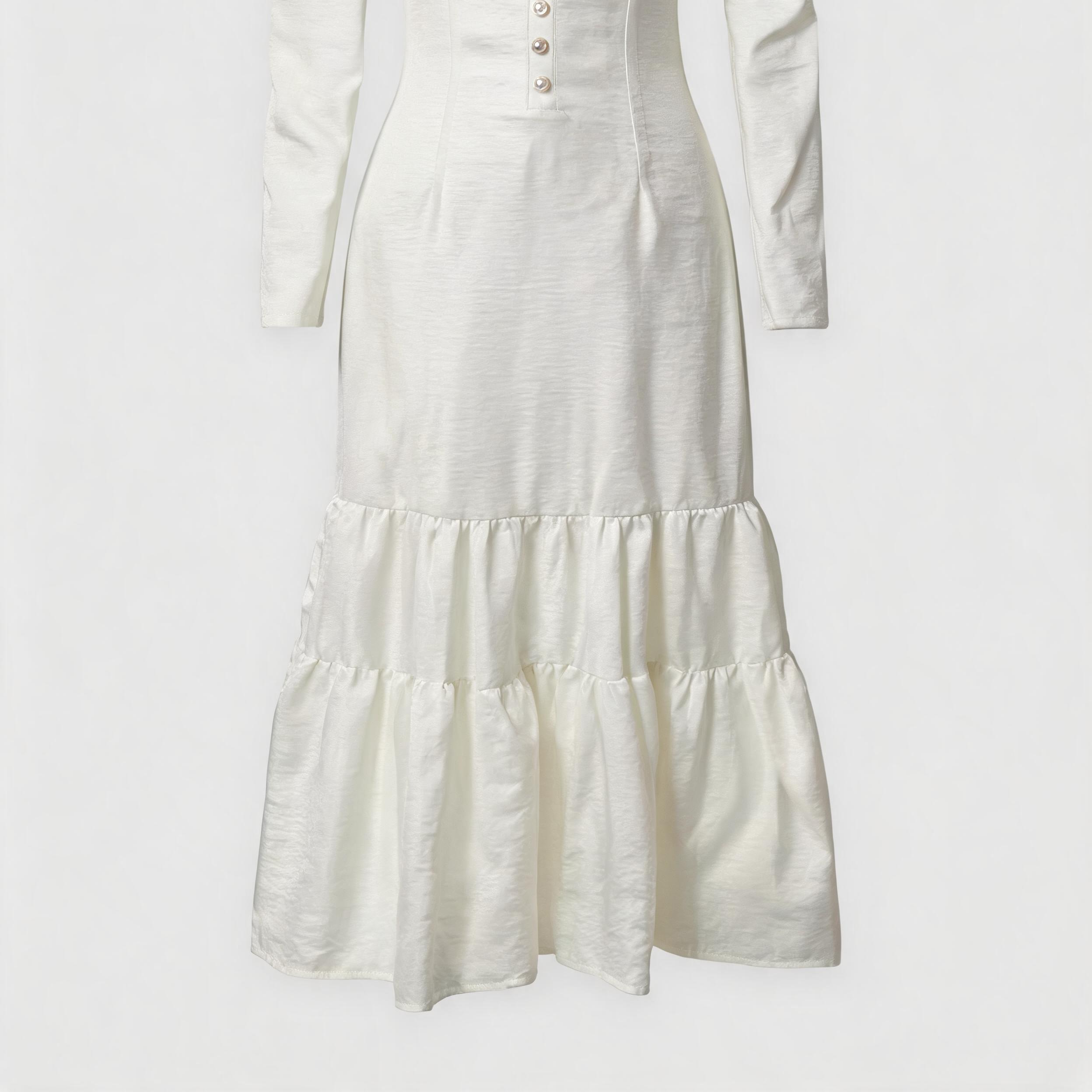 Buttoned Maxi Dress - Timeless Elegance with Front-Button Detailing