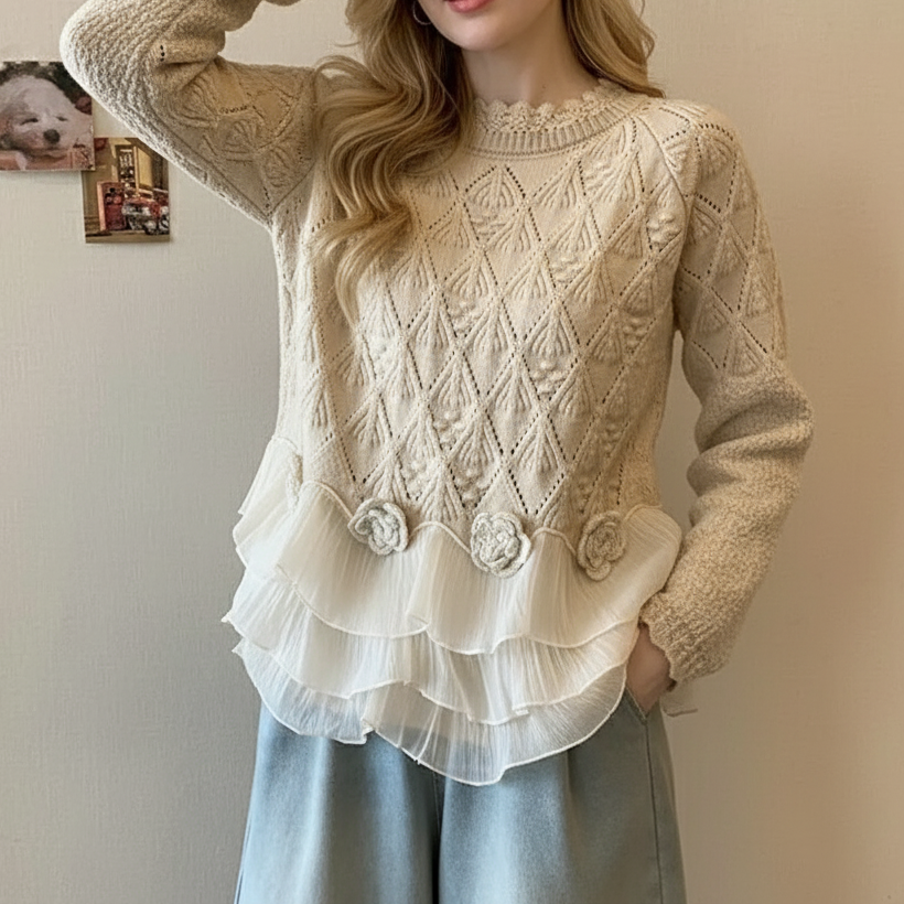 Women's Ruffle Sweater - Flattering Knit with Delicate Ruffles