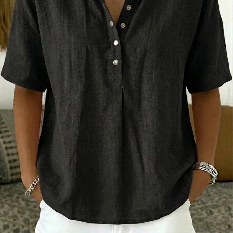 Women's Short Sleeve Collared Button Blouse
