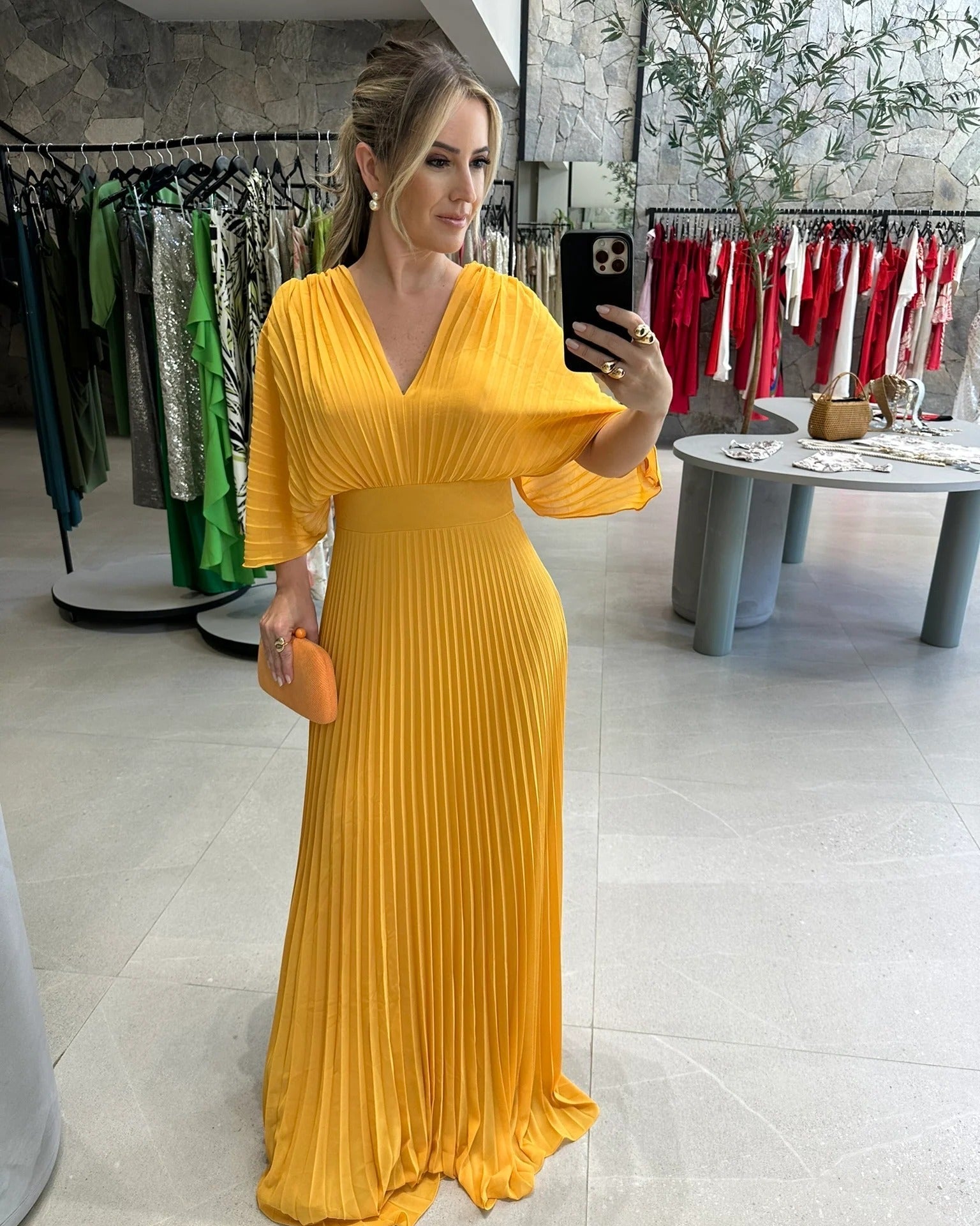 Bold, Vibrant Pleated Maxi Dress
