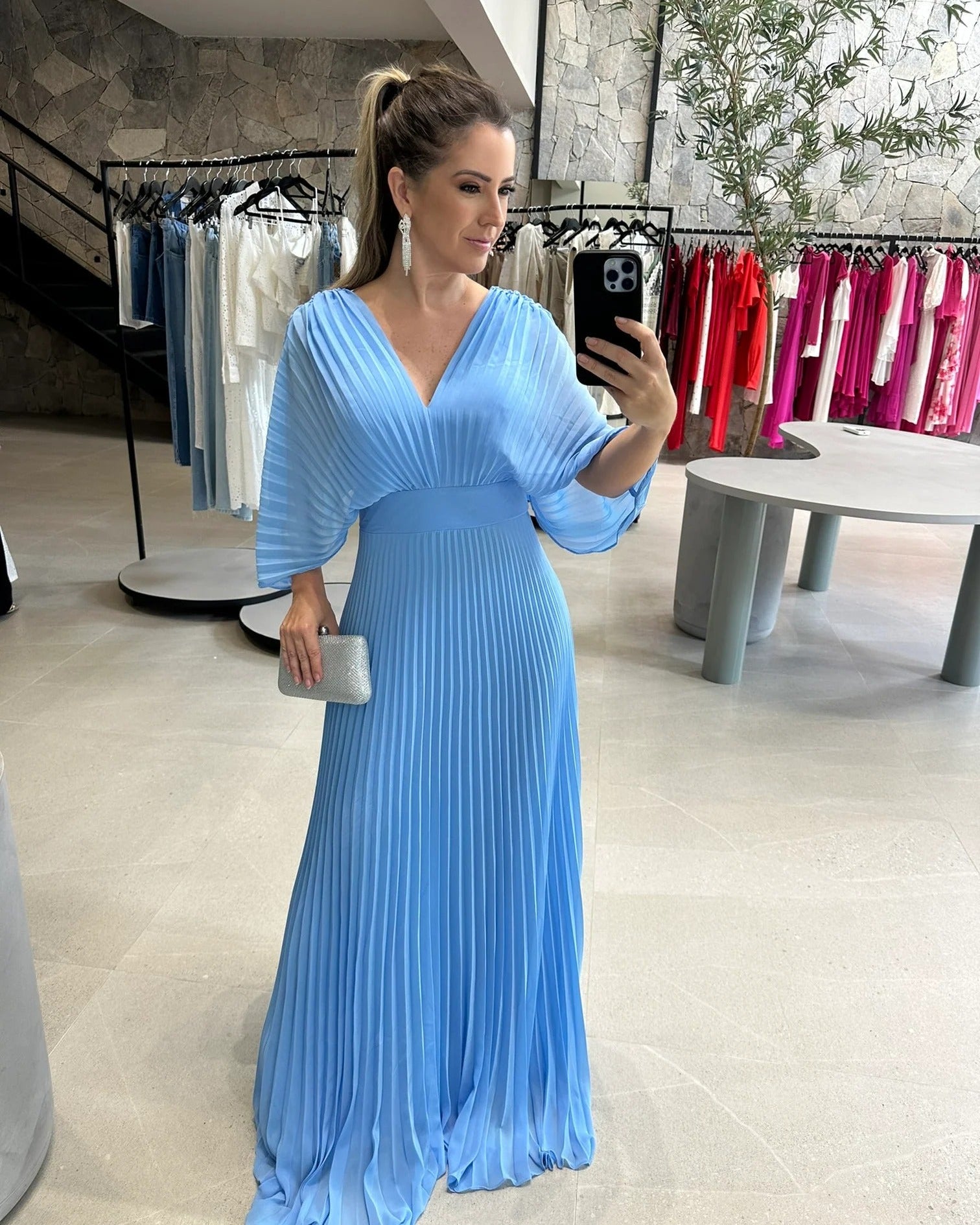 Bold, Vibrant Pleated Maxi Dress