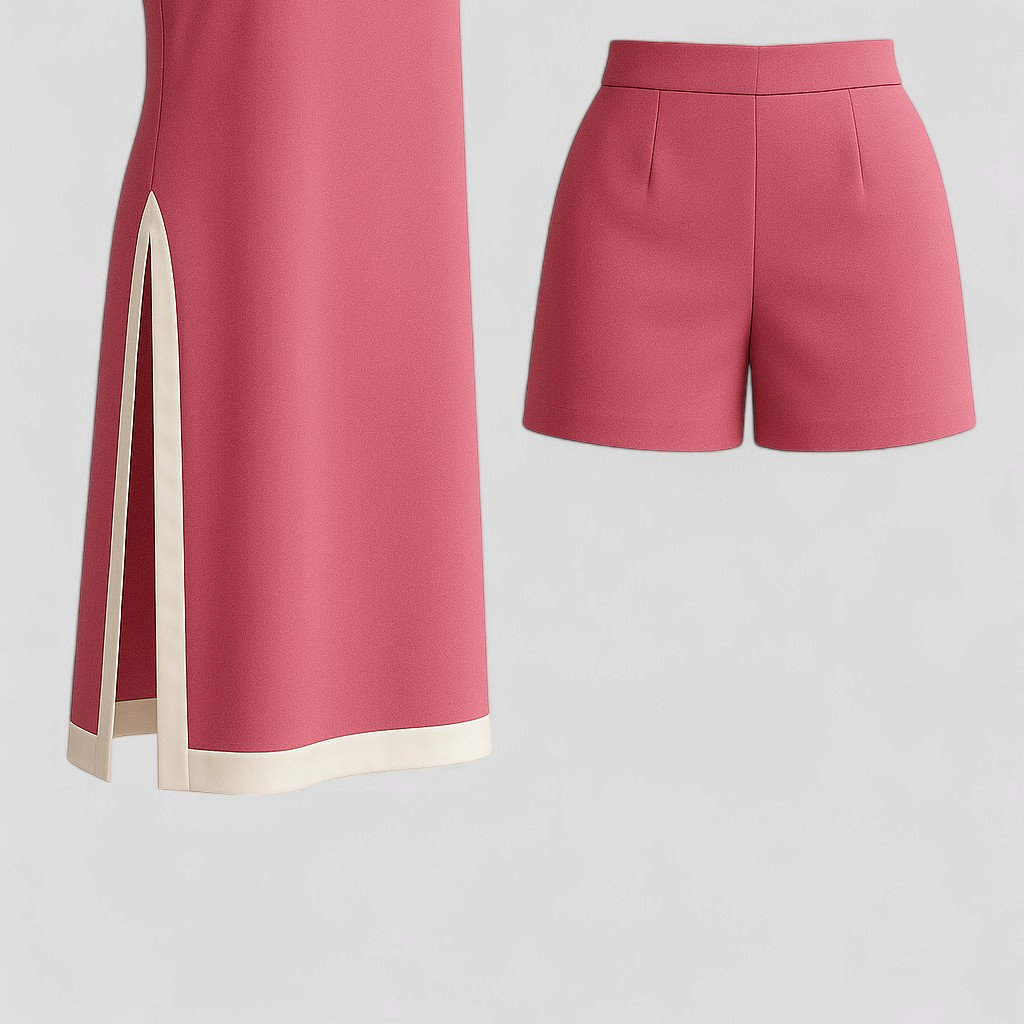 Arlo | Kvinders Boho Farveblok Sæt til Sommer - Rosa Rød - Kvinders sæt - {{ product_tags }