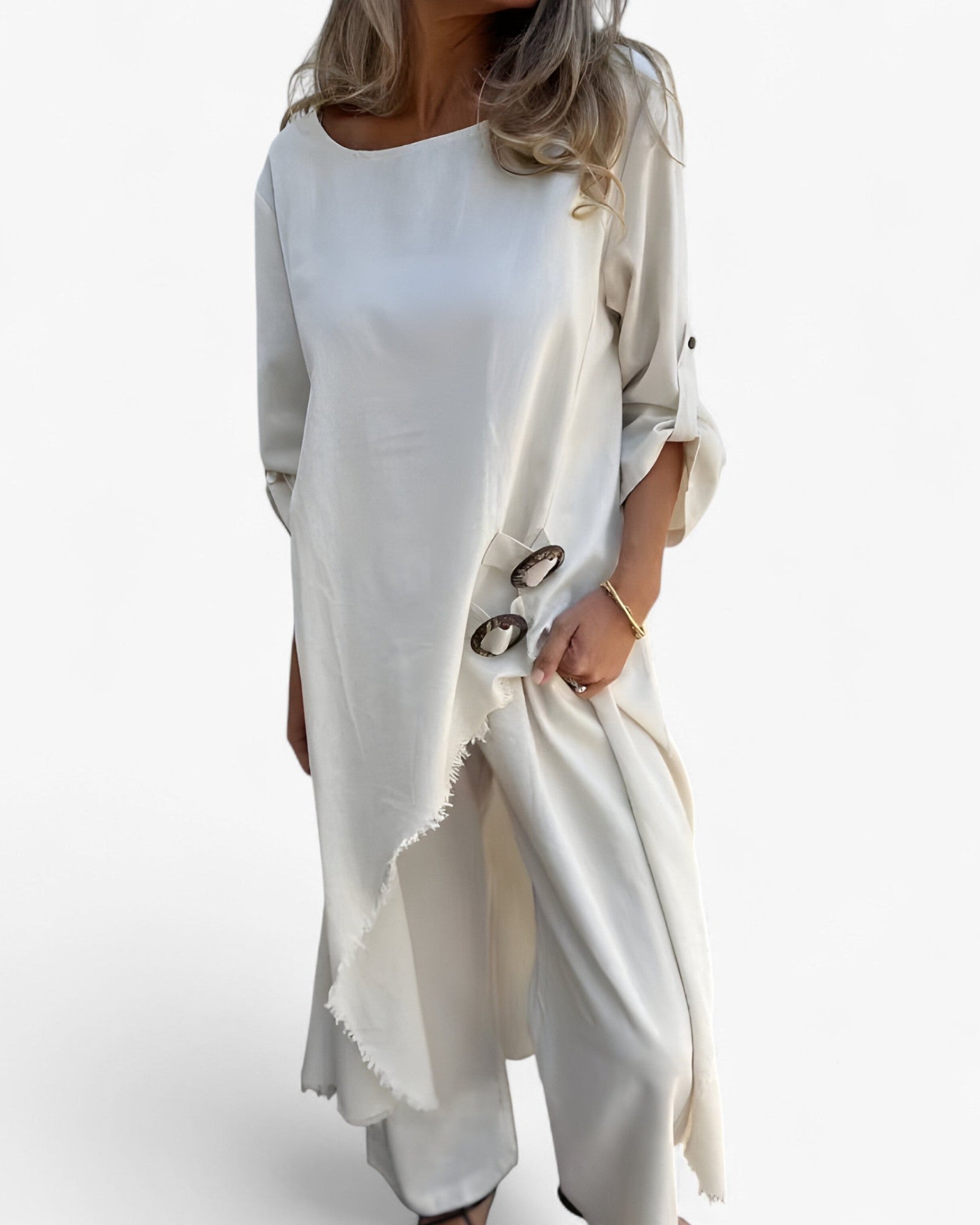 Mia | Kvinders bomulds- og linned-outfitsæt - Hvid - Kjoler - {{ product_tags }