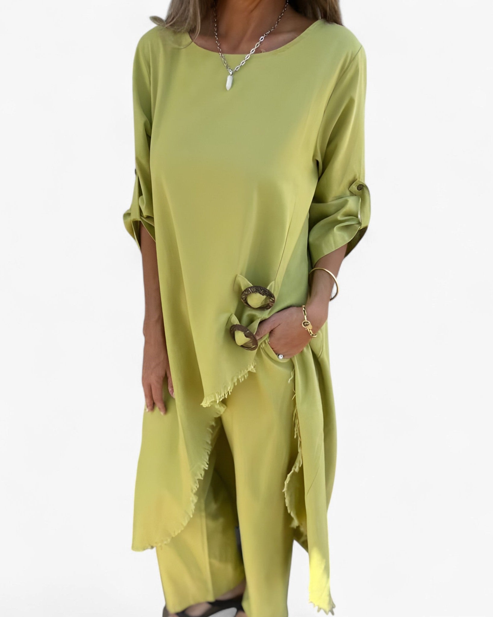 Mia | Kvinders bomulds- og linned-outfitsæt - Gul - Kjoler - {{ product_tags }