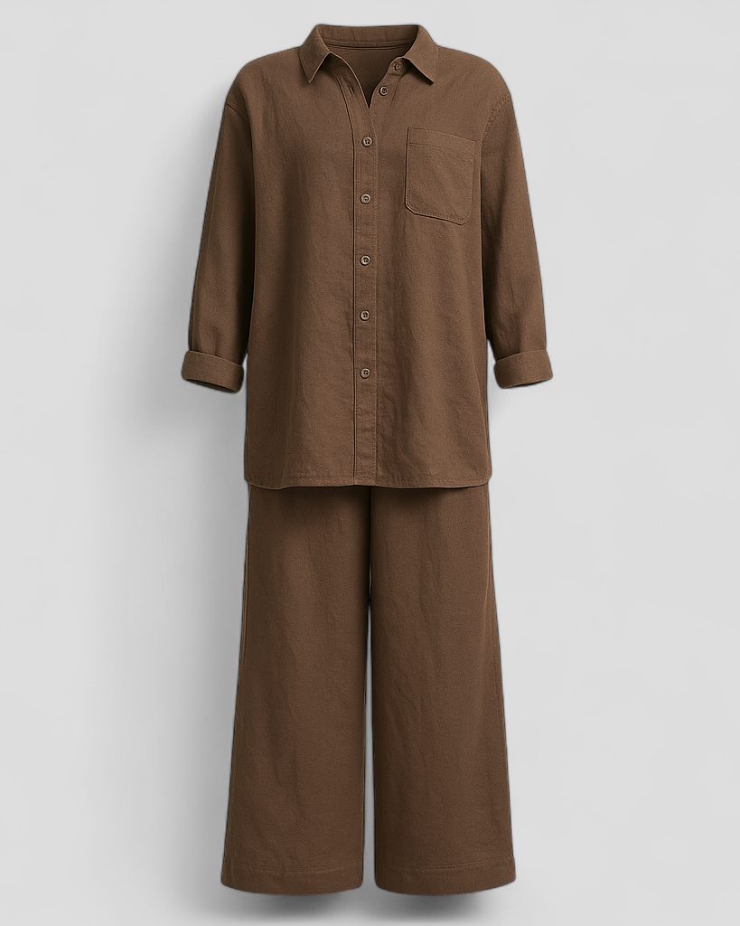 Gaile | Kvinders Elegant Linned Sæt - Brun - Tøj sæt - {{ product_tags }