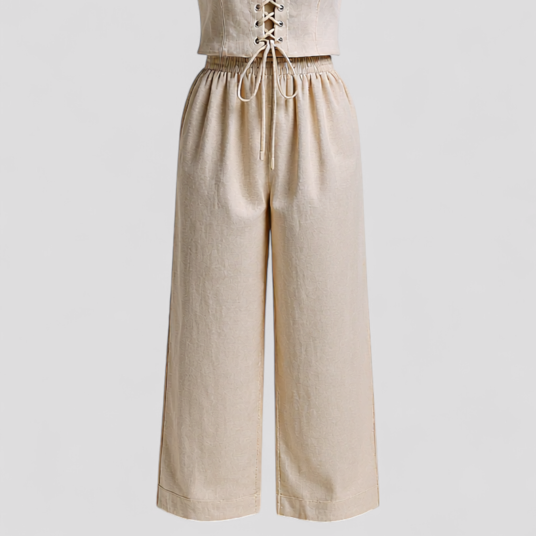 Alina | Kvinders Elegant Linned Sæt - Abrikos - Kvinders sæt - {{ product_tags }