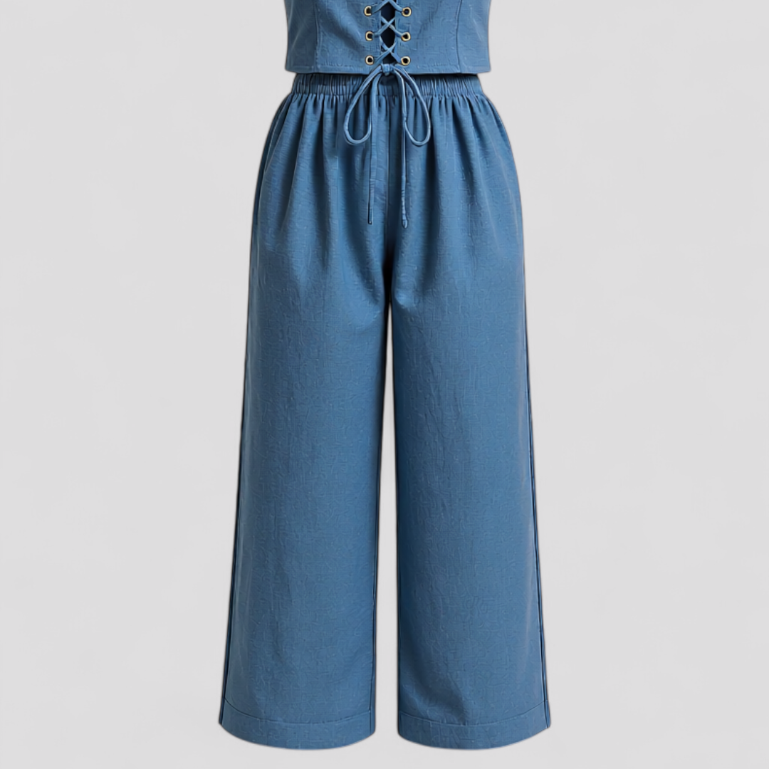 Alina | Kvinders Elegant Linned Sæt - Blå - Kvinders sæt - {{ product_tags }