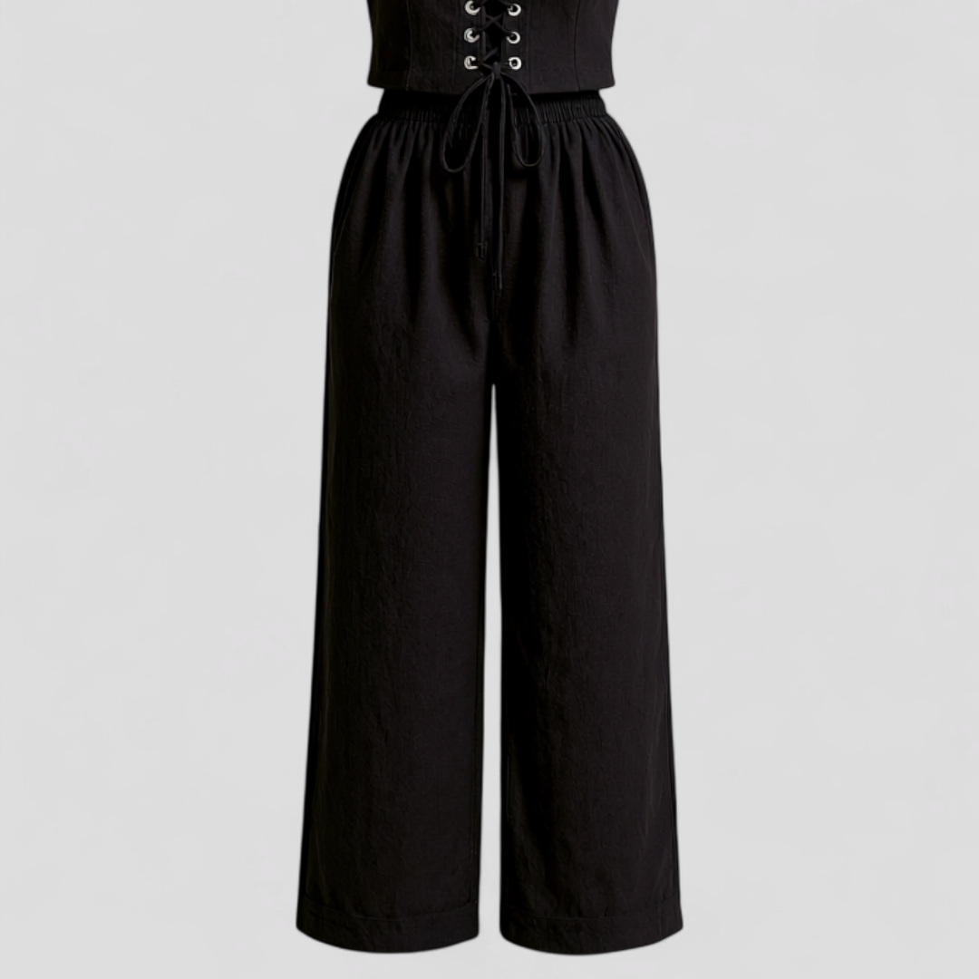 Alina | Kvinders Elegant Linned Sæt - Sort - Kvinders sæt - {{ product_tags }
