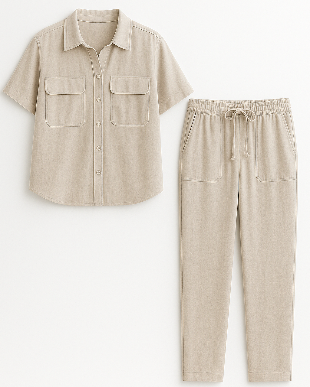 Cora | Kvinders Elegant To-Delt Sommer Sæt - Sand - Kvinders tøj - {{ product_tags }